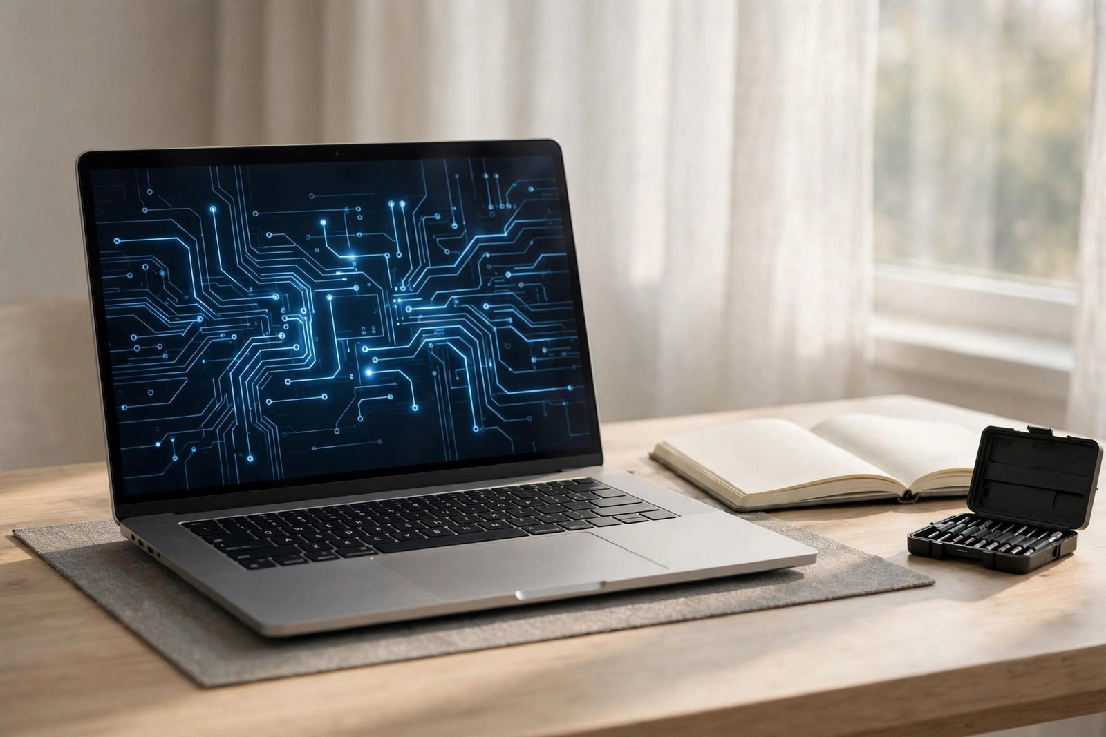 How to speed up a slow laptop: fast clean laptop on a minimalist white desk