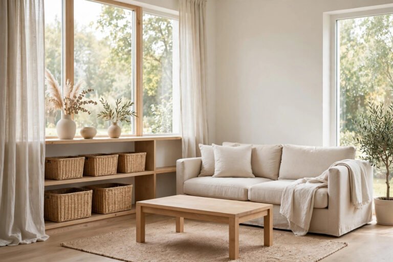 How to declutter your home: tidy organized living room after decluttering