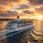 Cruise ship at sunset in port - first time cruise mistakes to avoid