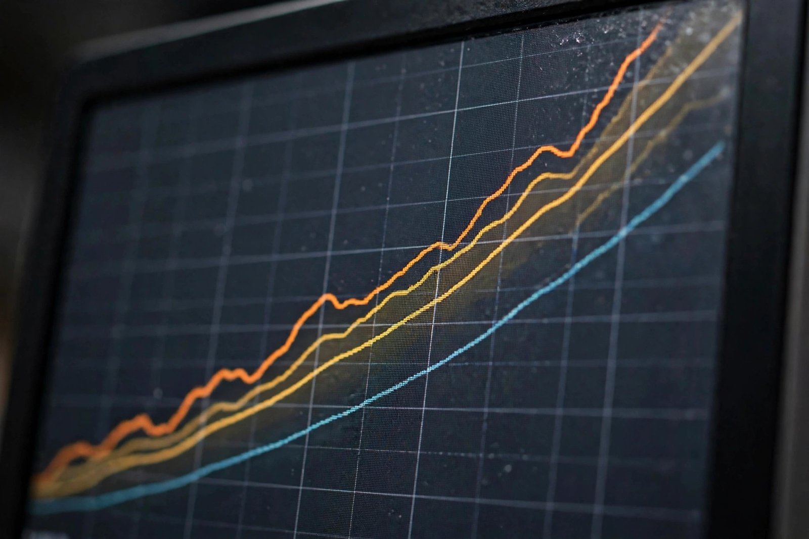 Close-up of a financial chart showing rising interest rate trend lines
