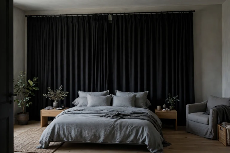 Dark bedroom with blackout curtains fully drawn — a calm sleep sanctuary for the best morning routine for night shift workers