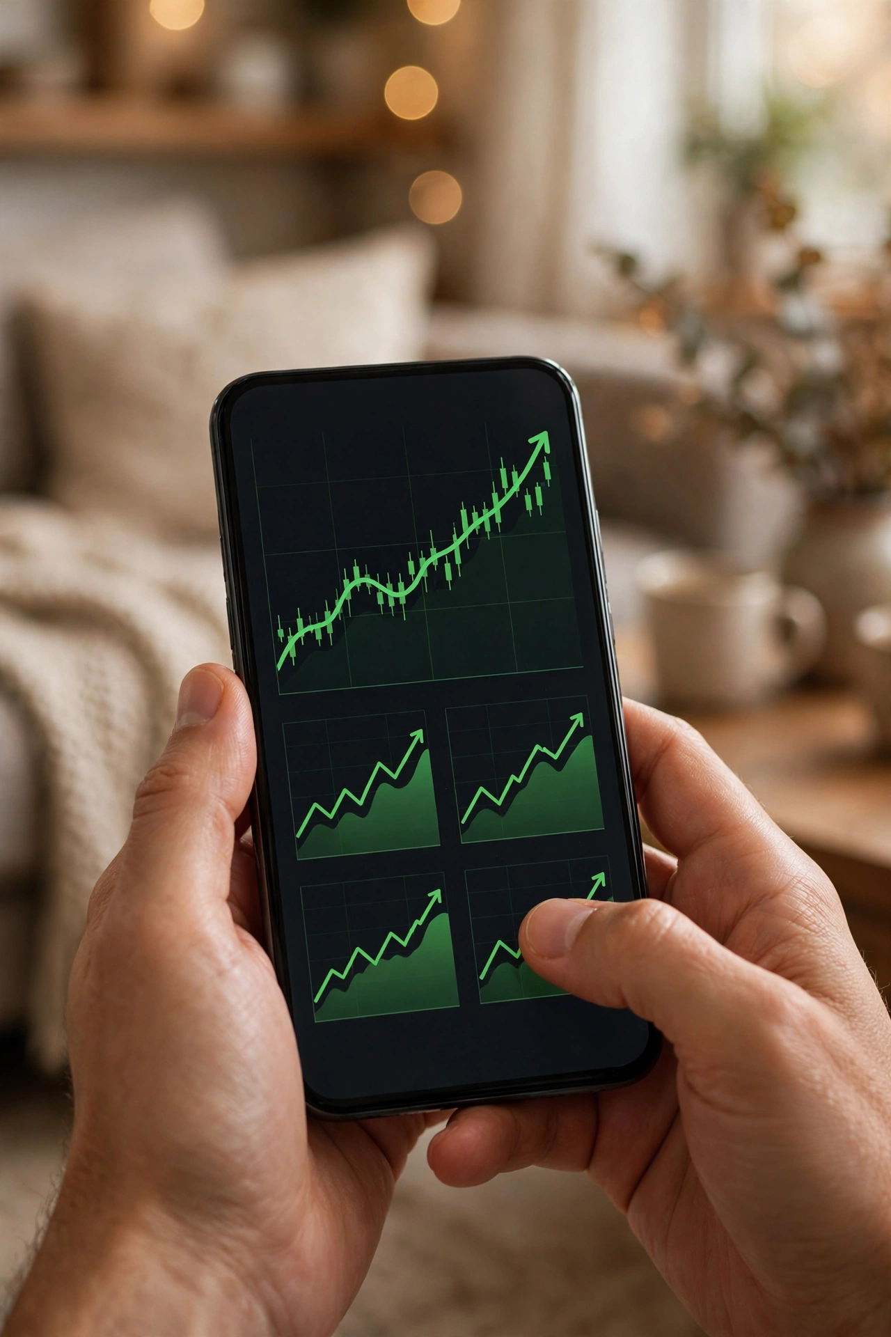 Person checking investment portfolio growth on a smartphone