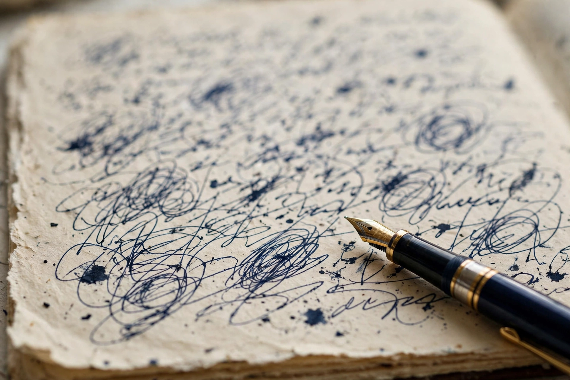 Close-up of handwritten journal page with illegible handwriting