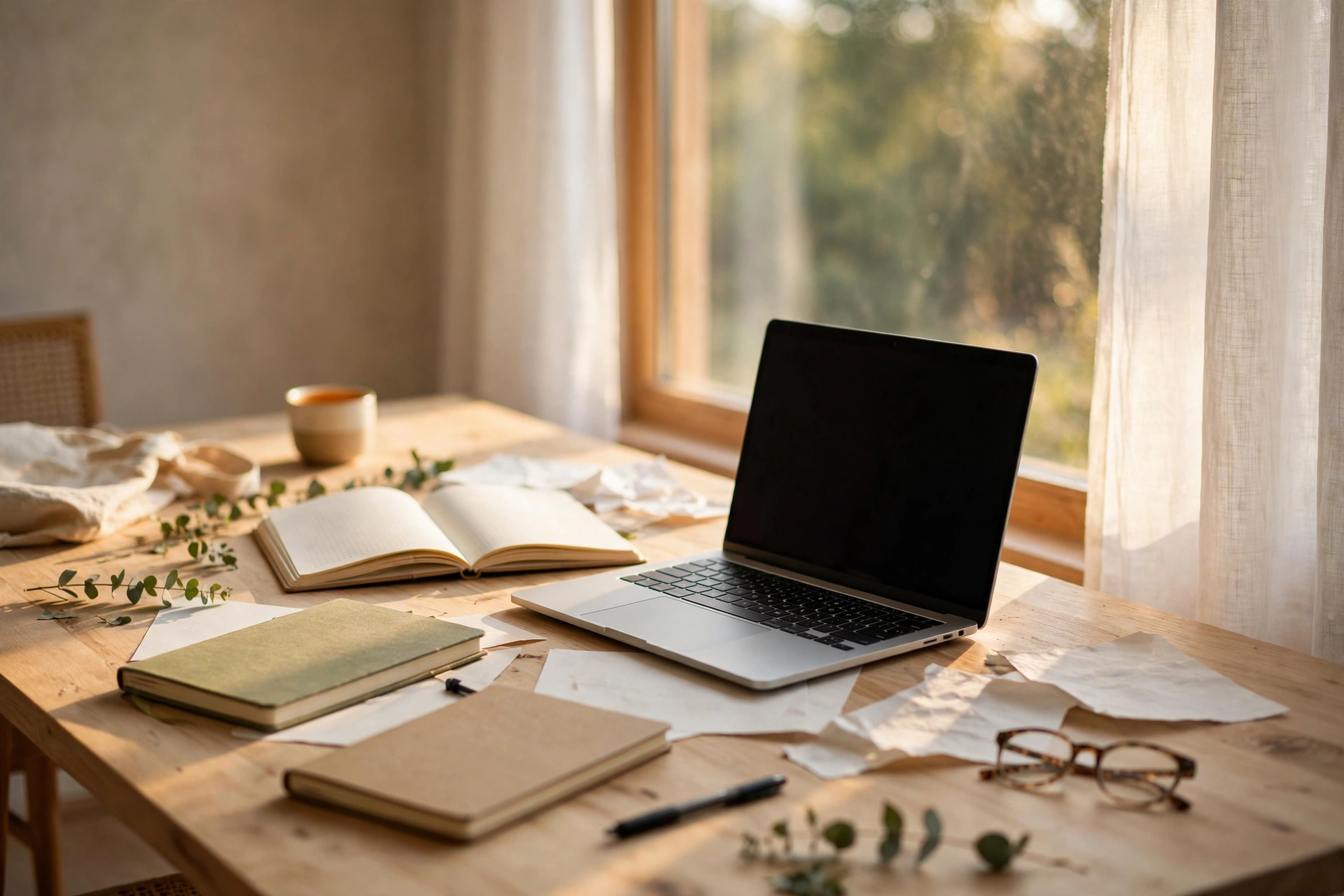 Student desk with an open laptop, notebooks and pen in warm window light, for a chromebook vs laptop for students buying guide